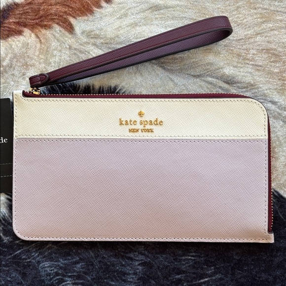 Brand New Kate Spade Colorblock Saffiano Leather L-Zip Medium Wristlet Lilac - Picture 4 of 16